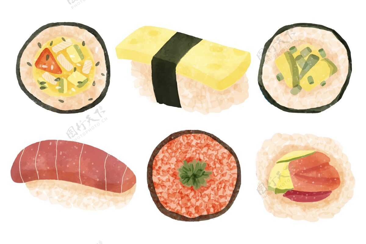 食品水彩美味寿司收藏美味烹饪美食