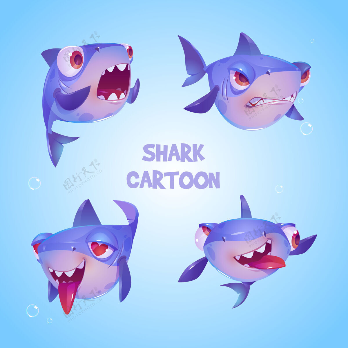 鲨鱼可爱的鲨鱼卡通人物集牙齿自然