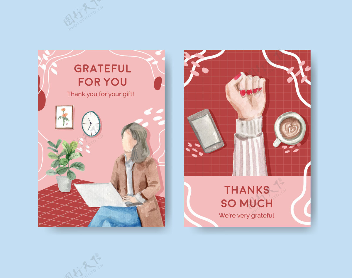 女人卡模板与世界水日概念设计水彩插画成人桌面员工