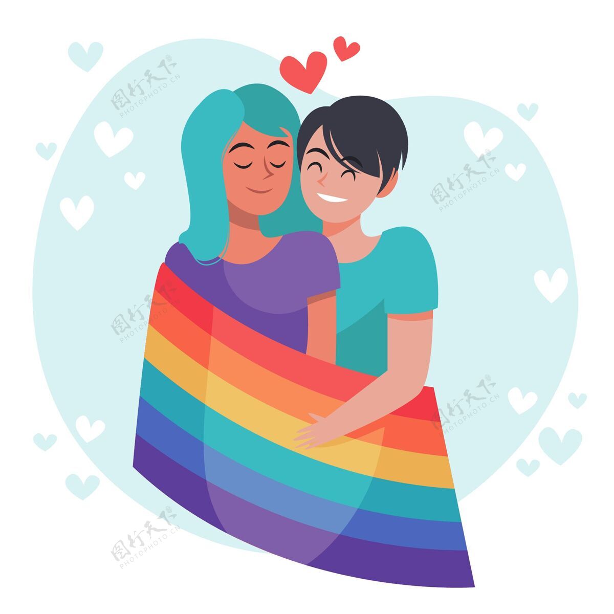 有机有机平面女同性恋夫妇插图与lgbt旗帜爱女人配对