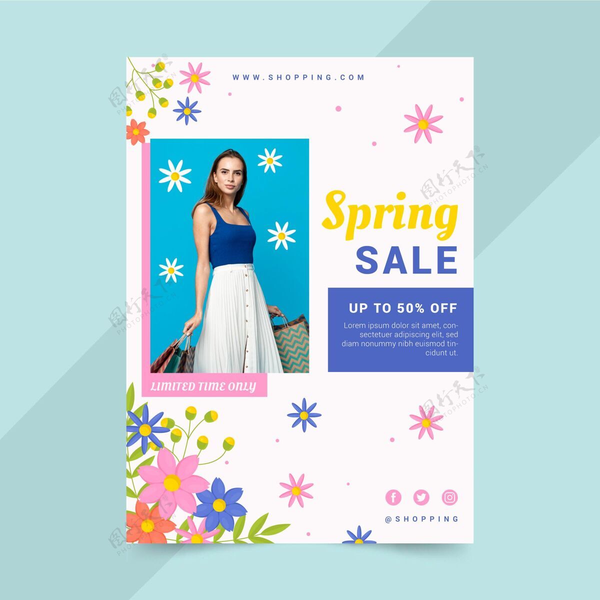 春天销售手绘春季销售传单模板与照片模板春天植物