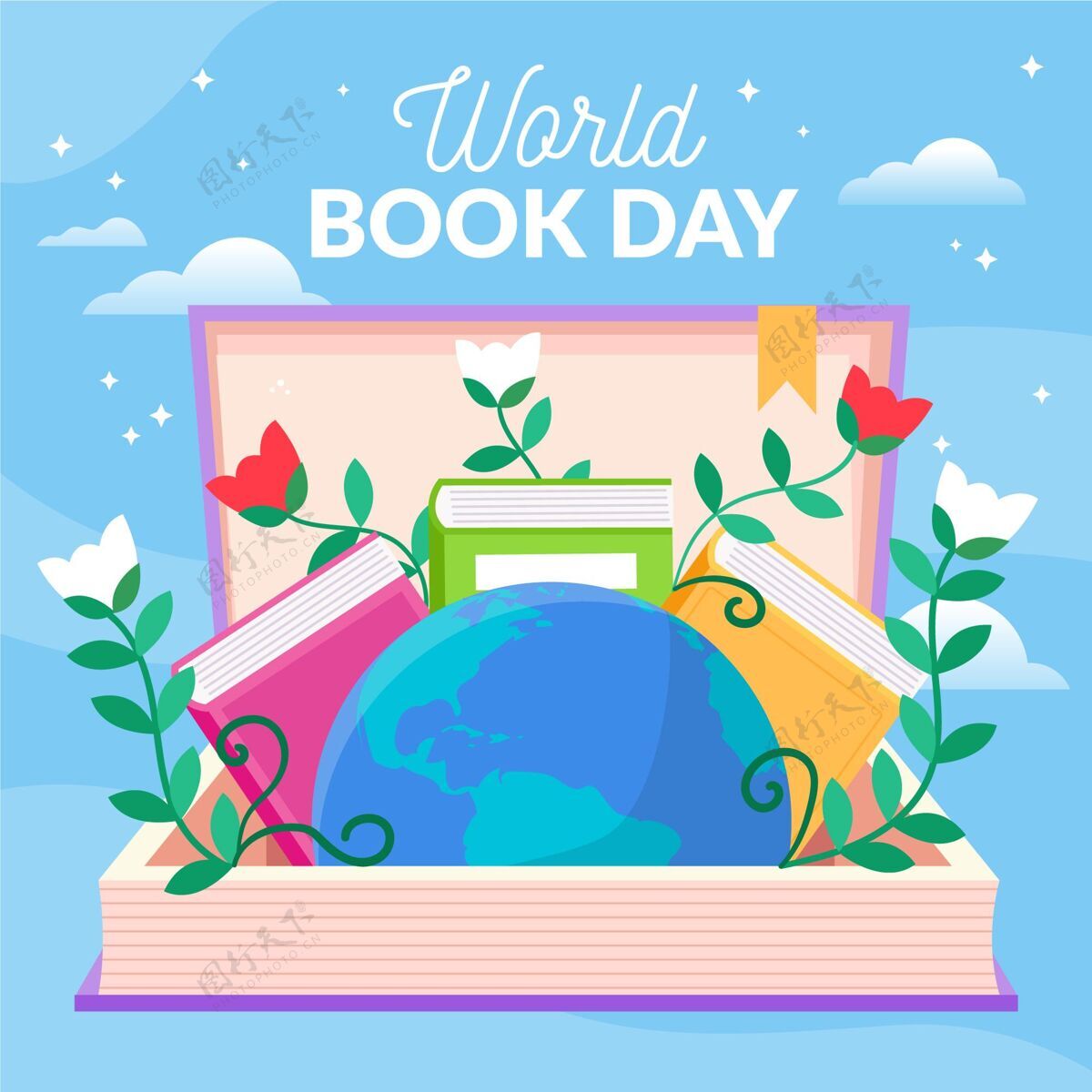 4月23日平面世界图书日插画平面设计小说庆典