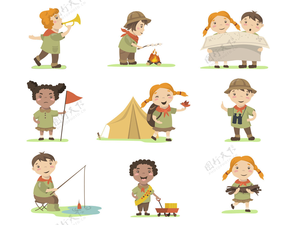 工具包快乐童子军服装平套网页设计棉花糖徒步旅行乐趣