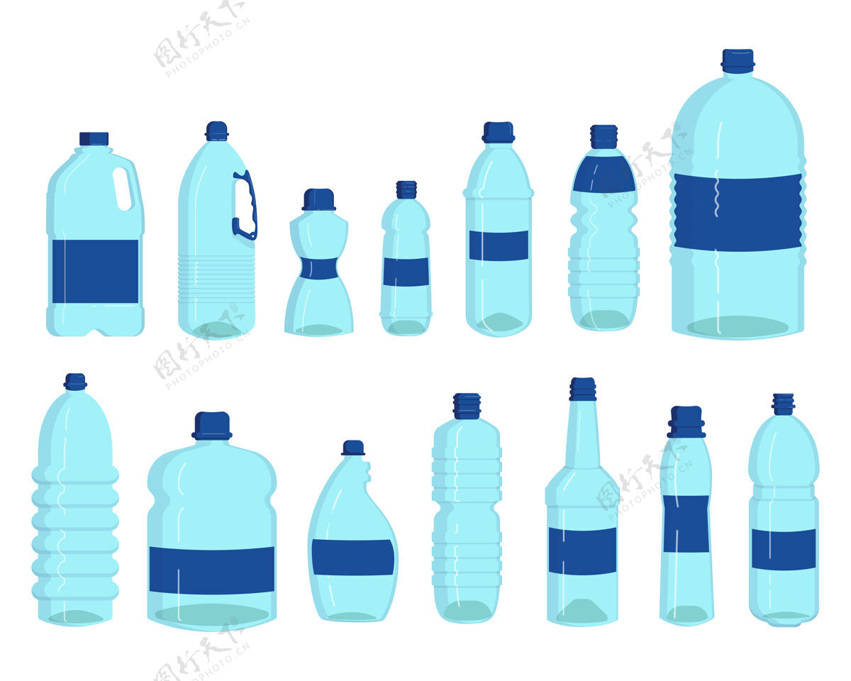 污染瓶装水液体塑料容器 透明饮料瓶 升白色隔离卡通插图升自然瓶子