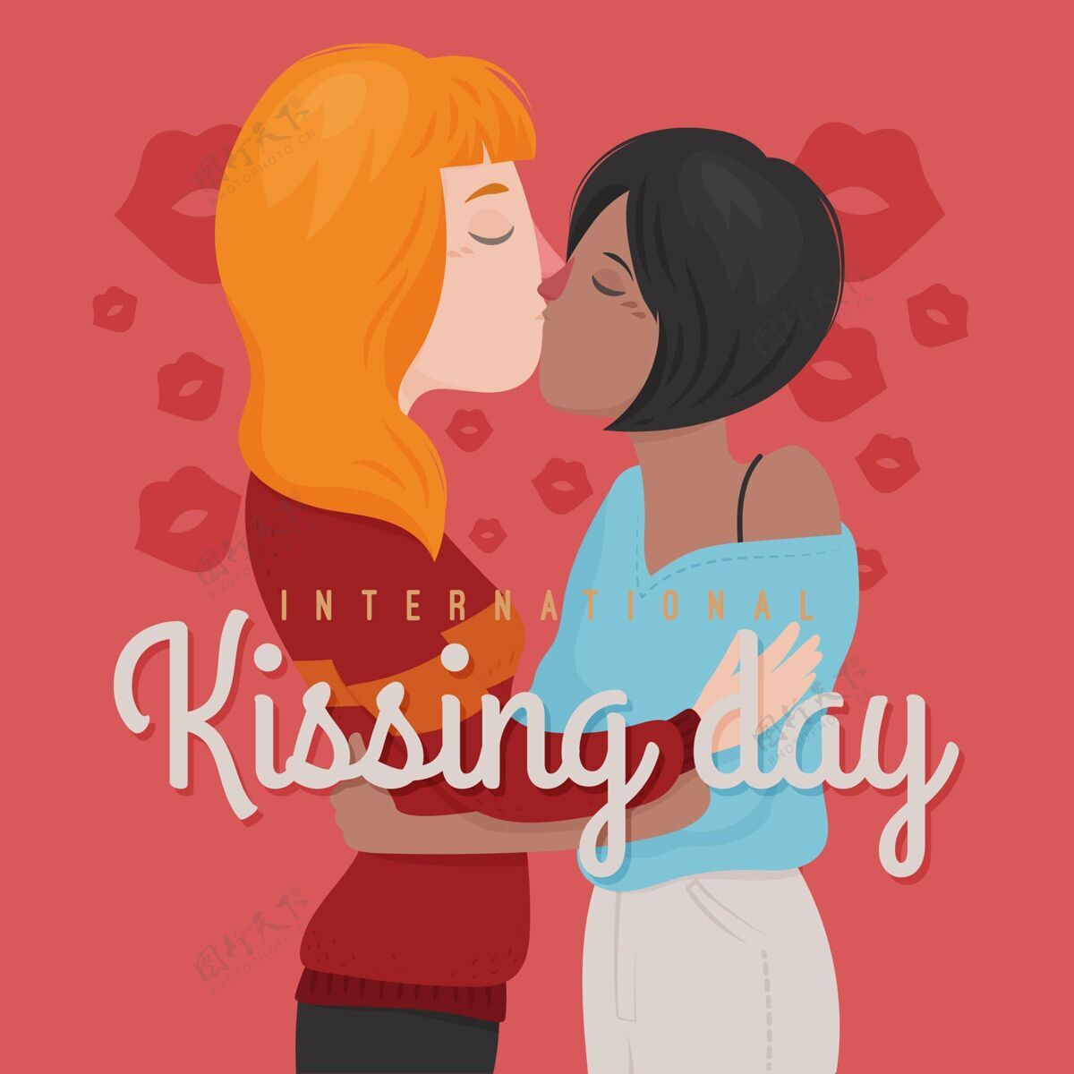 国际国际接吻日插画公寓接吻日公寓设计