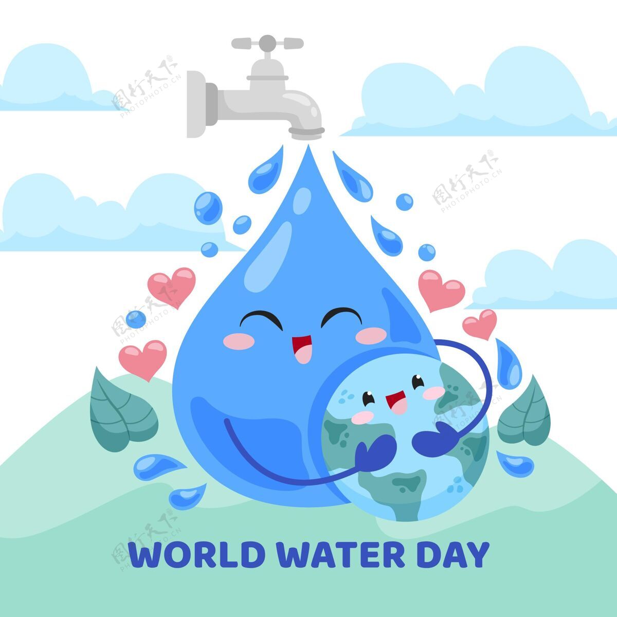 全球平面世界水日插图平面淡水经理