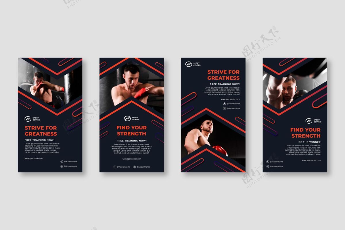 InstagramGradientsportinstagram与男拳击手的故事集男人包健身