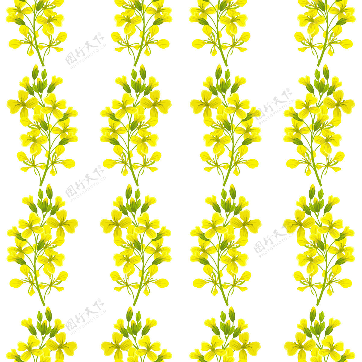 黄色无缝芥末图案花卉草叶子