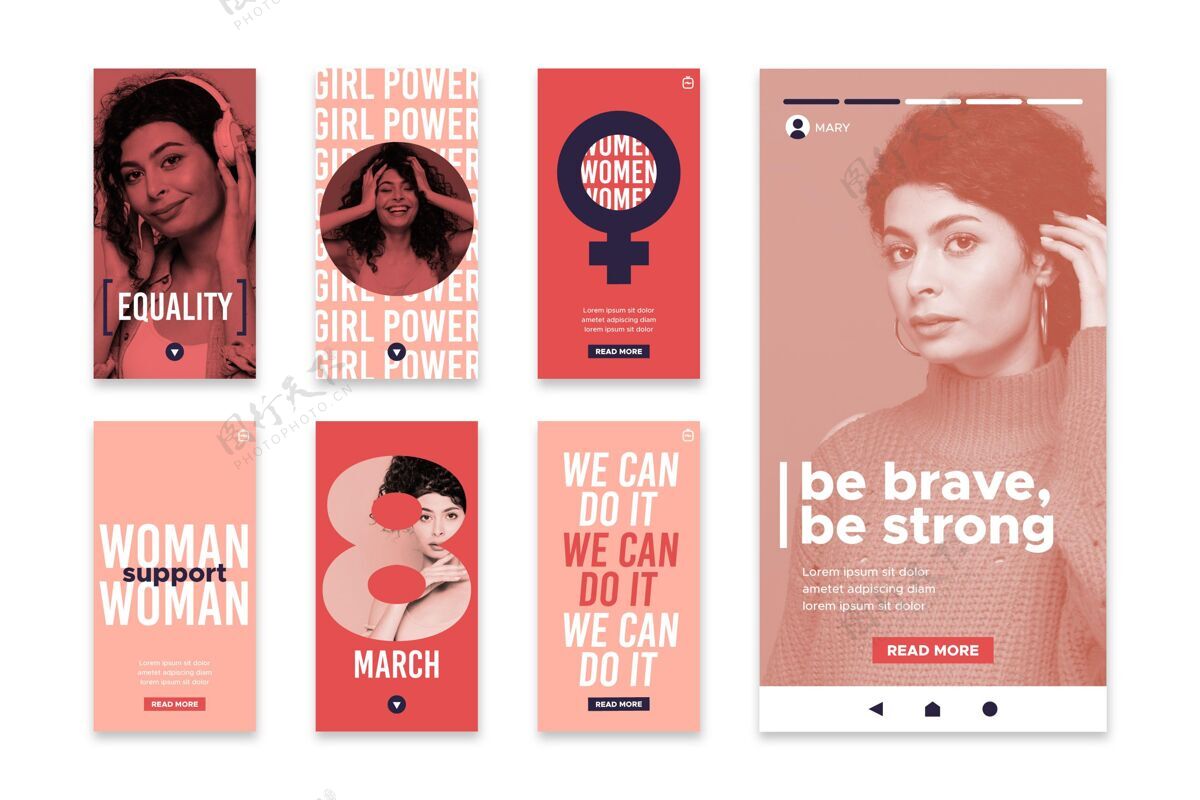 妇女权利平面国际妇女节instagram故事集社会媒体帖子平面设计3月8日