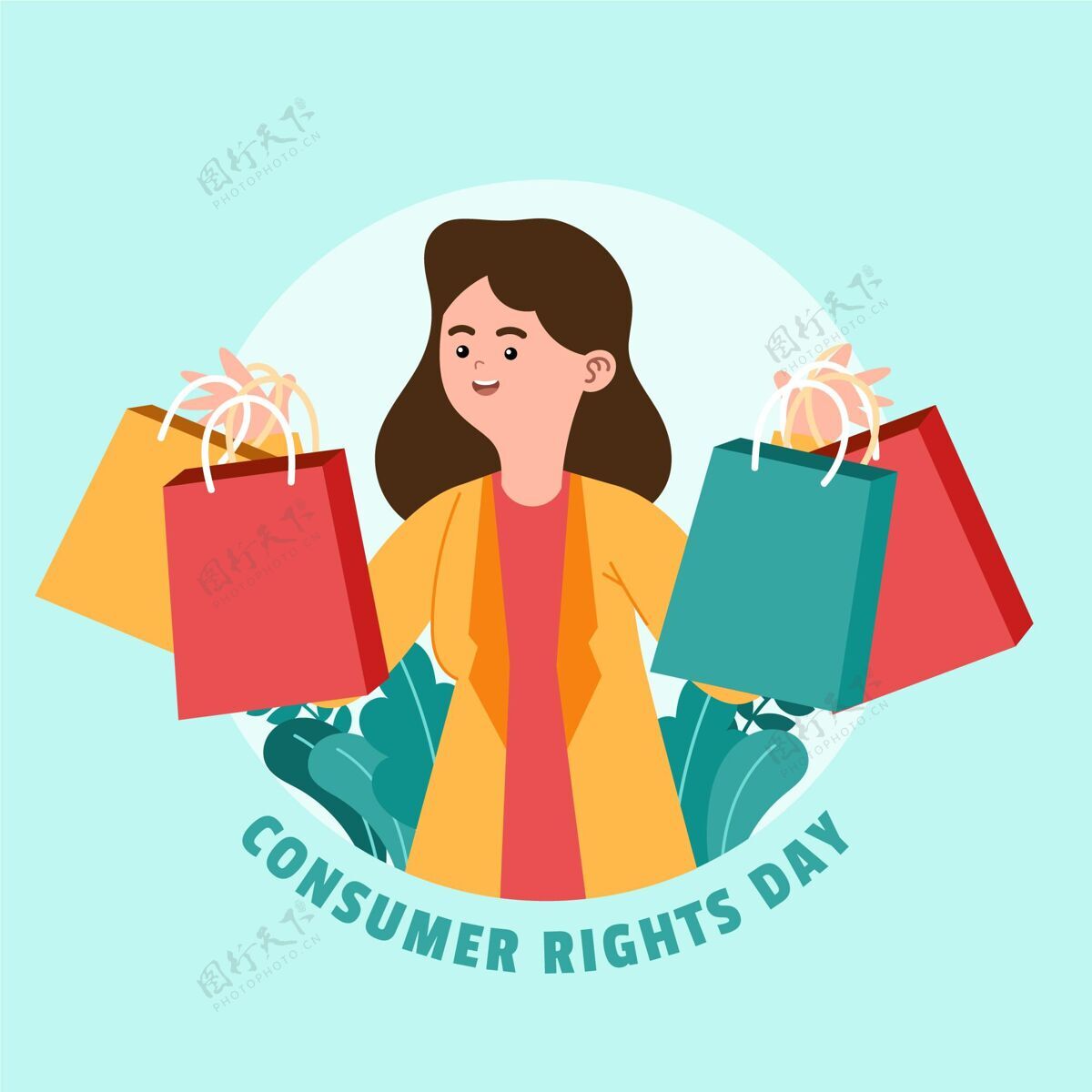 平面世界消费者权益日妇女和购物袋插图女人购物袋插图