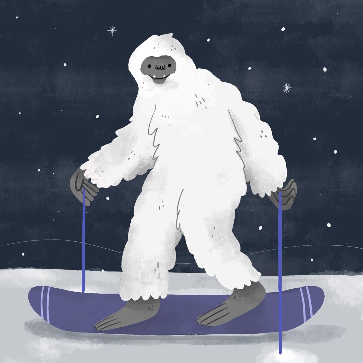 生物手绘雪人可恶雪人插图手绘动物幽灵