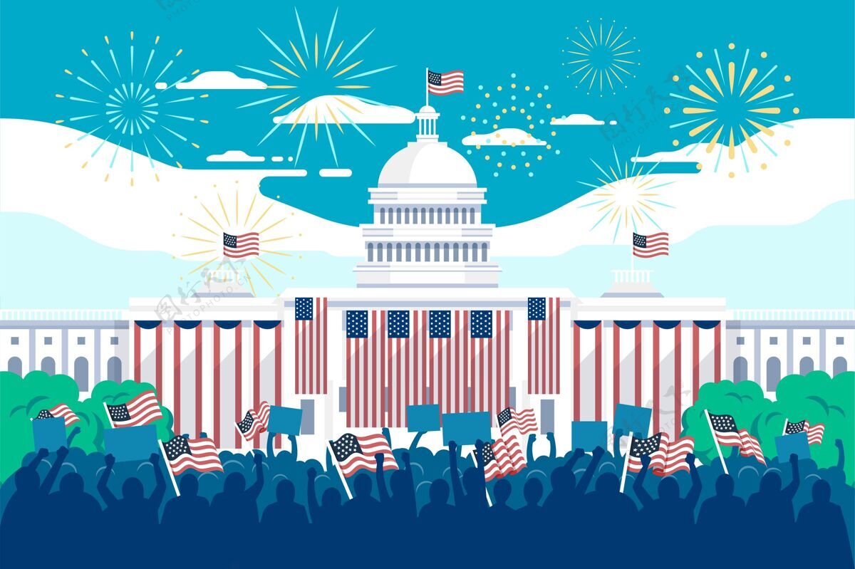 国家美国总统就职典礼插图与白宫和烟花爱国美国节日