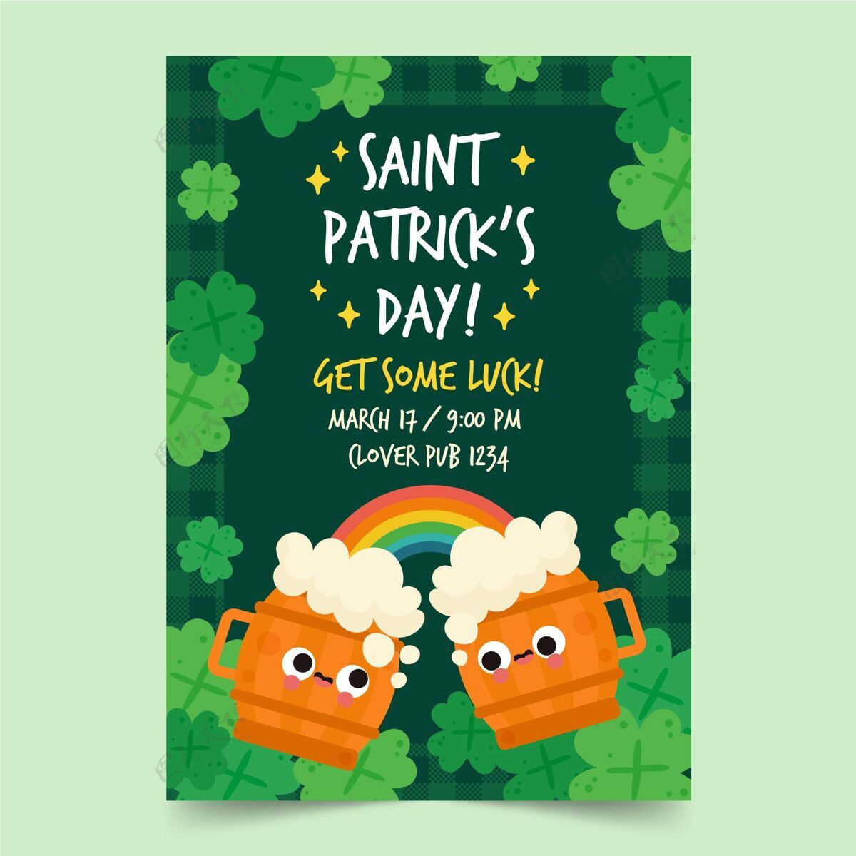 凯尔特人创意圣帕特里克节海报绿色庆祝传单