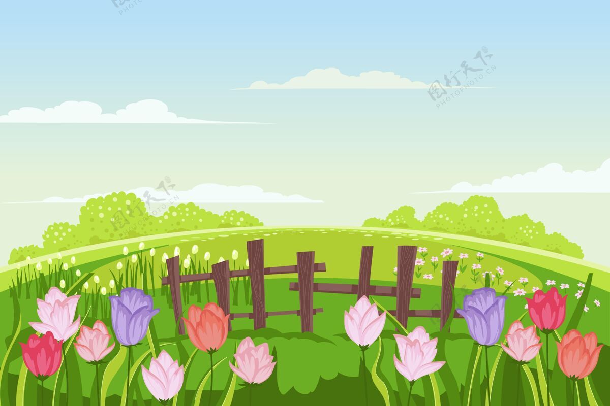 植物创意手绘春景事件开花春天