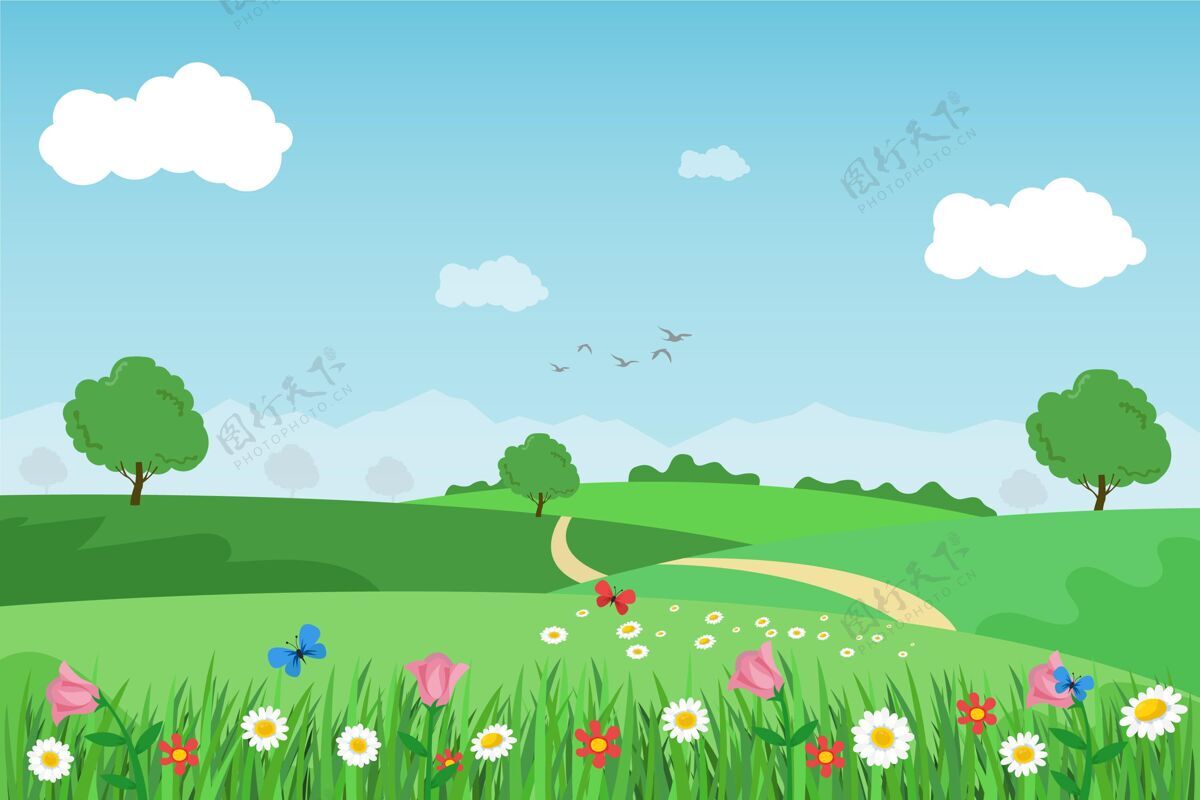 开花平面设计春季景观插图季节自然春天
