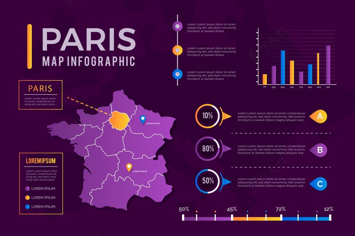 图表渐变巴黎地图信息图巴黎信息选项