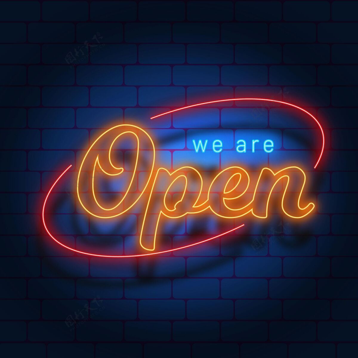 开业砖墙上的“我们开门”标志招牌重新开业开业招牌
