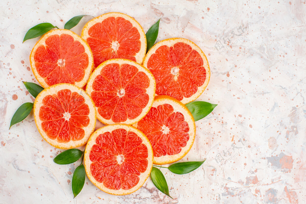 维生素俯瞰美味的柚子片裸体表与复制空间柑橘水果葡萄柚片