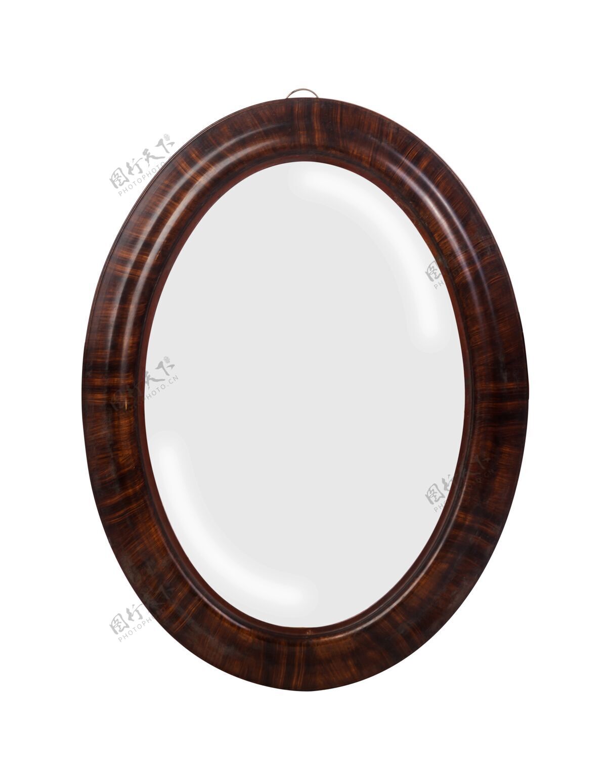 昂贵特写一个圆镜与棕色的边界隔离在一个白色的表面美丽艺术装饰