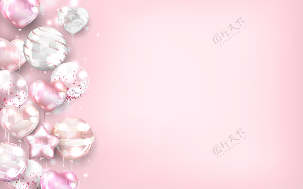 气球玫瑰金气球为情人节和庆祝的背景生日庆祝粉色