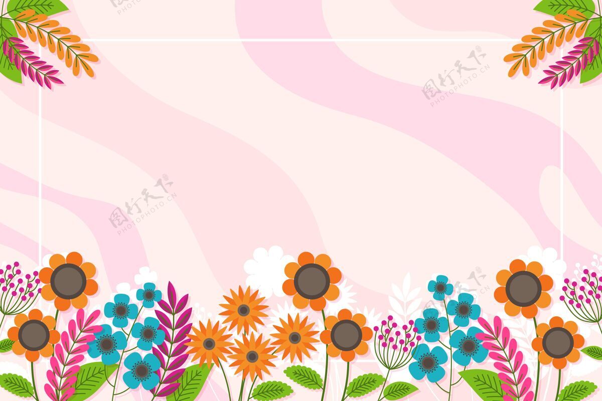 季节平坦多彩的春天背景平面墙纸植物