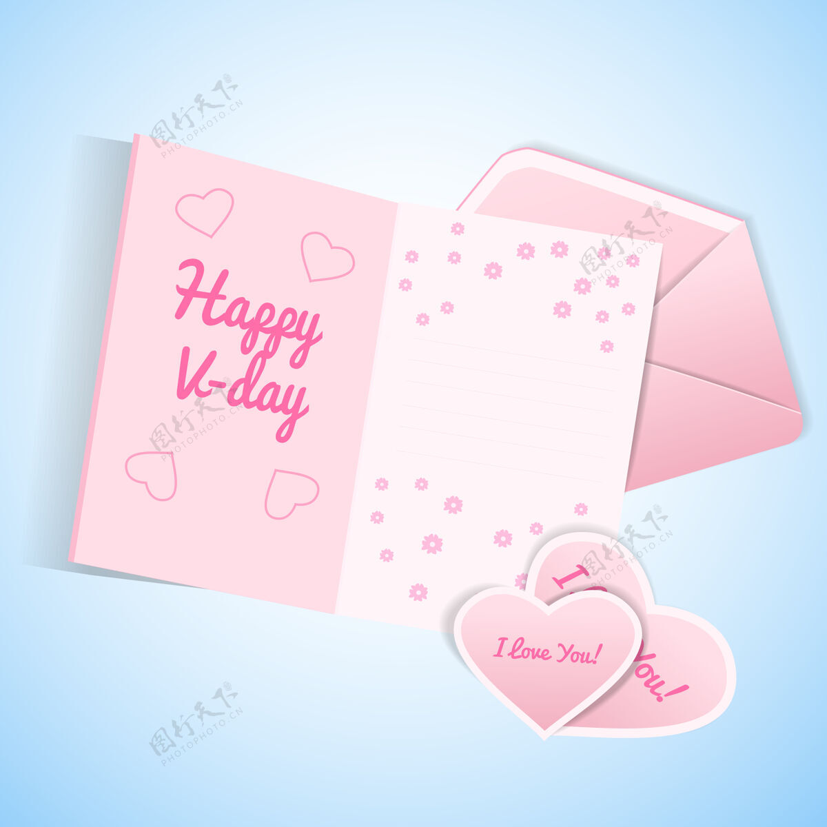 忏悔可爱的情人节设置与粉红色和白色信封卡与愿望和情人与爱忏悔插图绘画迷人情人节