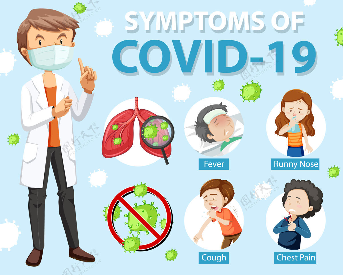 鼻子症状冠状病毒19或卡通风格的信息图卡通焦虑学习