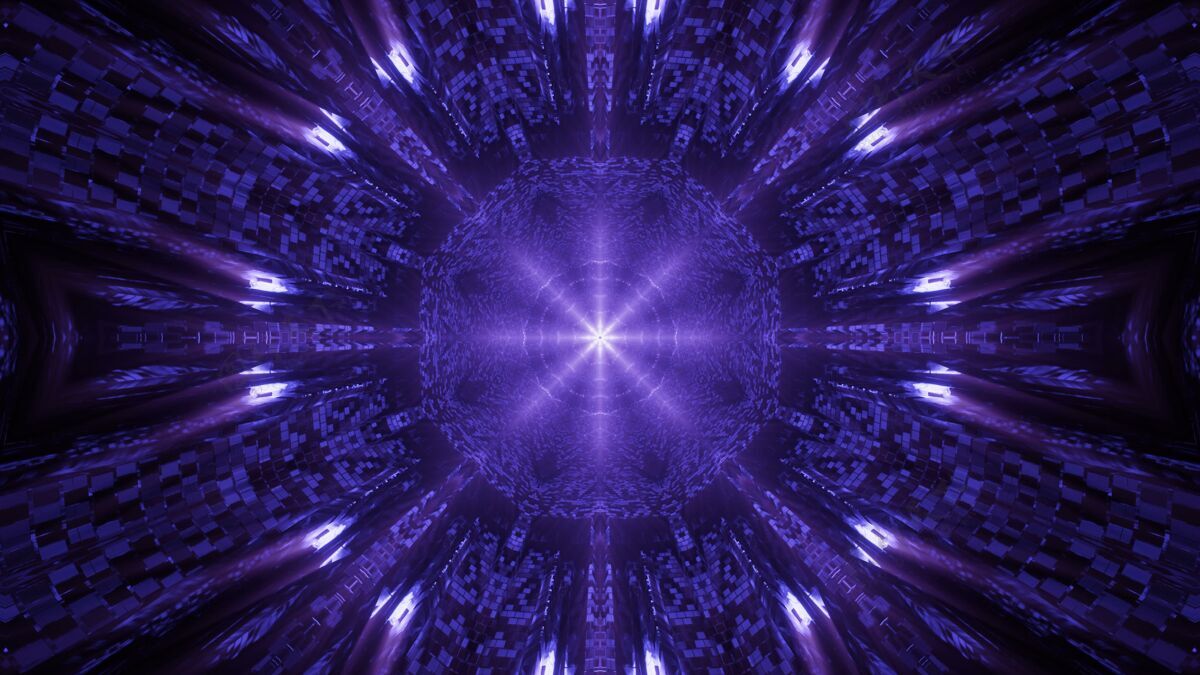 彩色紫色霓虹激光宇宙环境3d渲染紫色激光
