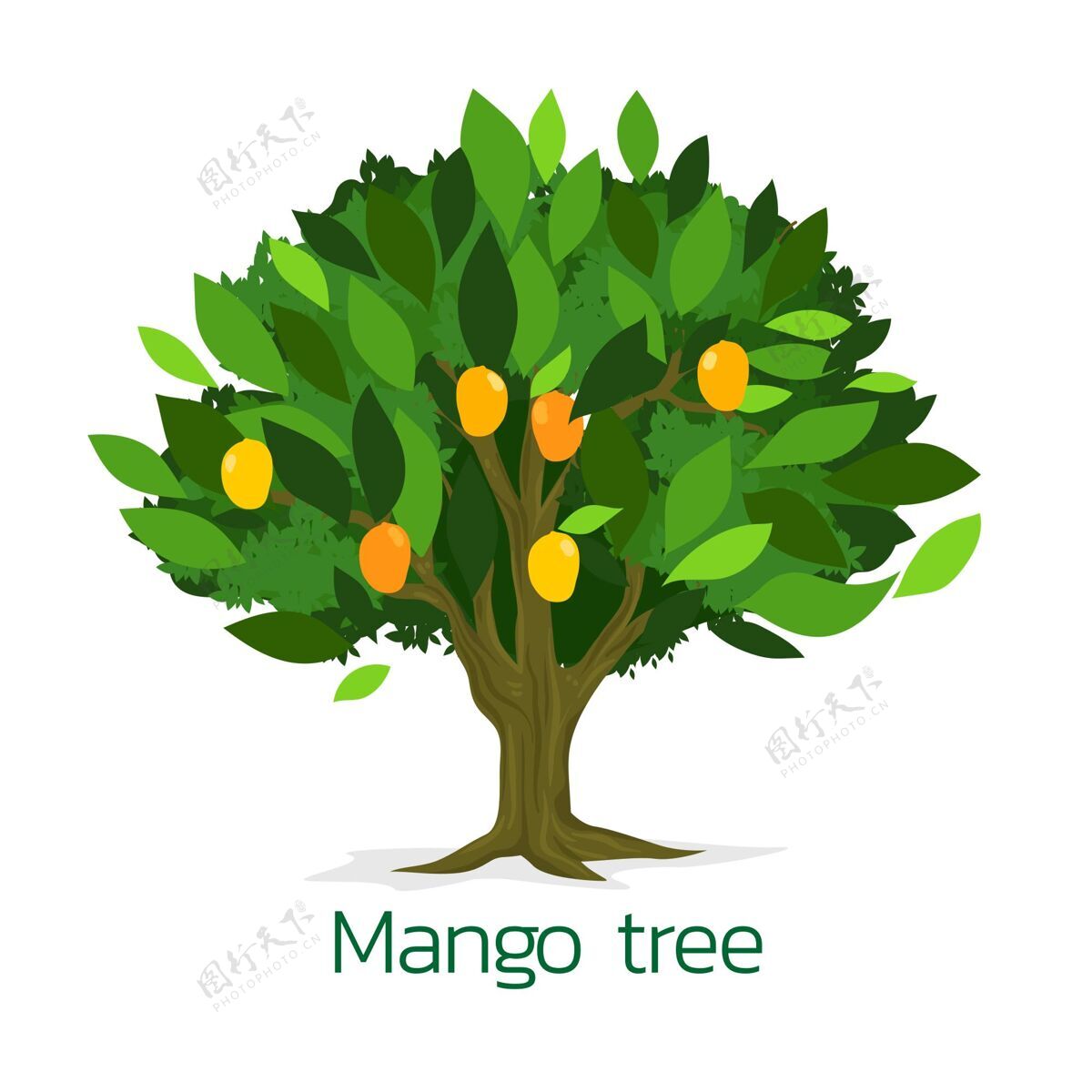 扁平芒果树平面设计插图芒果多汁扁平设计