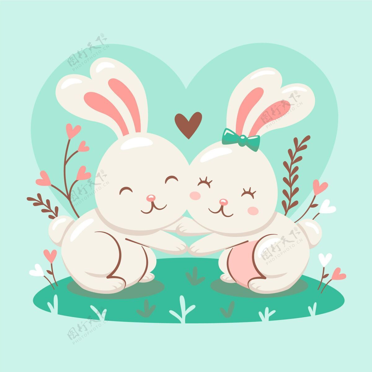 情侣可爱的兔子夫妇动物情人节事件