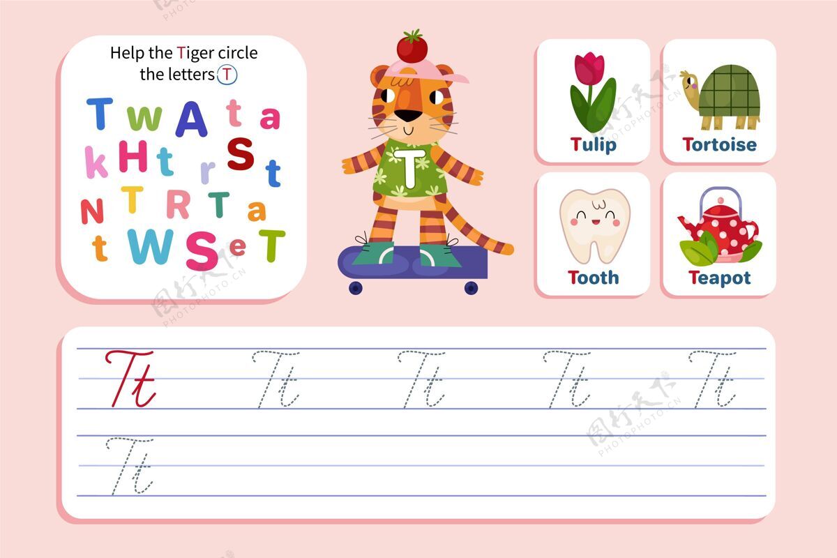 活动带老虎的字母t孩子知识早期教育