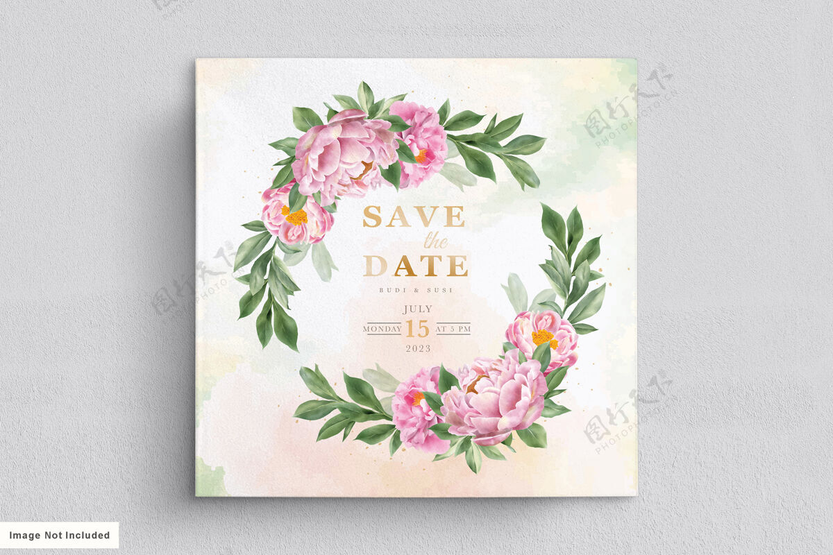 叶婚礼卡片集美丽的花朵和叶子模板保存日期