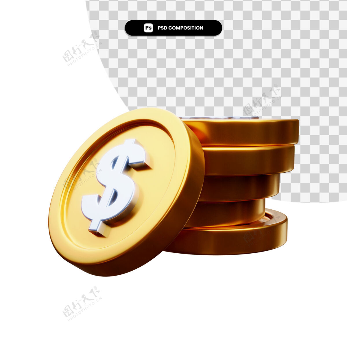 3d一堆金币在3d渲染隔离金融商业货币