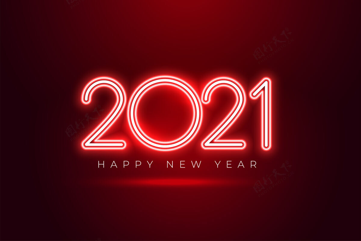 假日Shiony红色霓虹灯2021新年快乐庆典背景除夕夜模板聚会