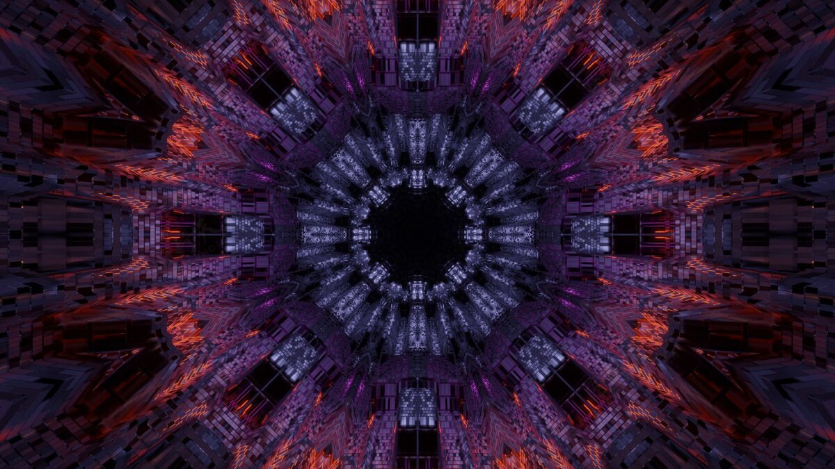 明亮未来的背景与抽象的紫色和蓝色激光灯-伟大的数字背景形状创意3d