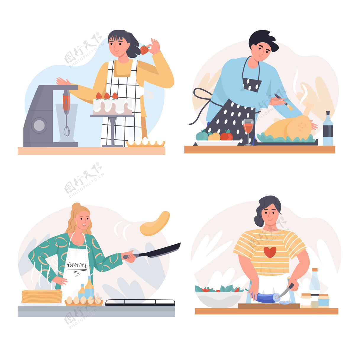 包家庭烹饪概念场景集活动烹饪女人