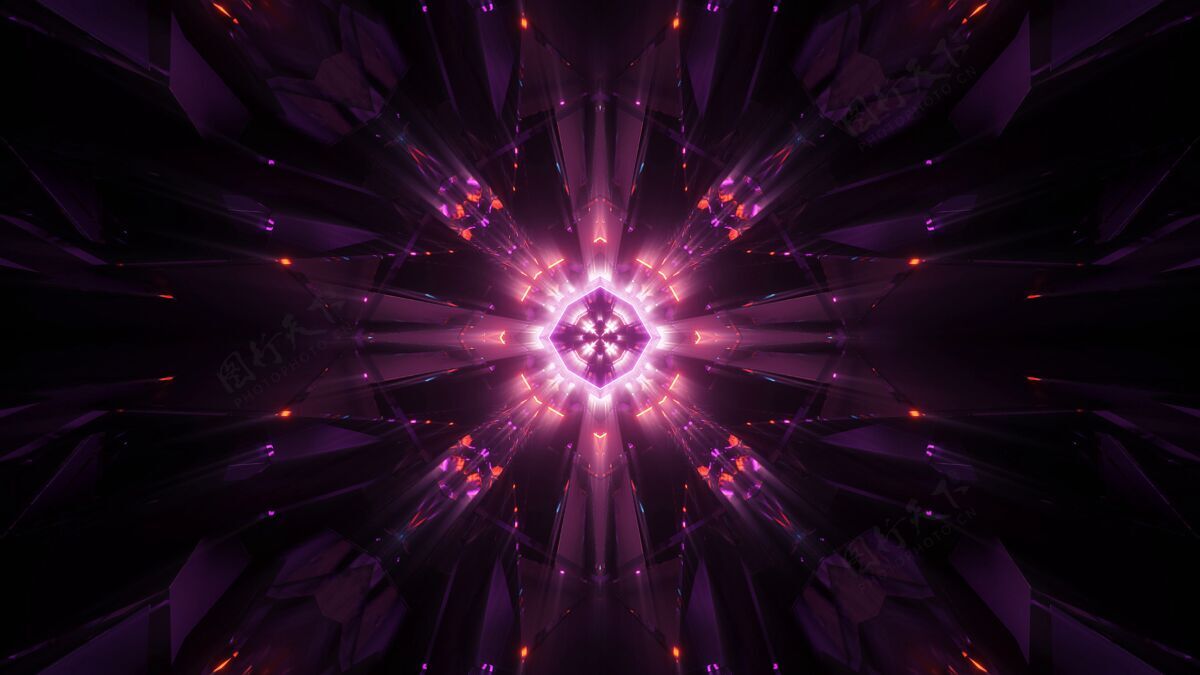 闪亮彩色霓虹激光宇宙背景-完美的数字壁纸未来分形迪斯科