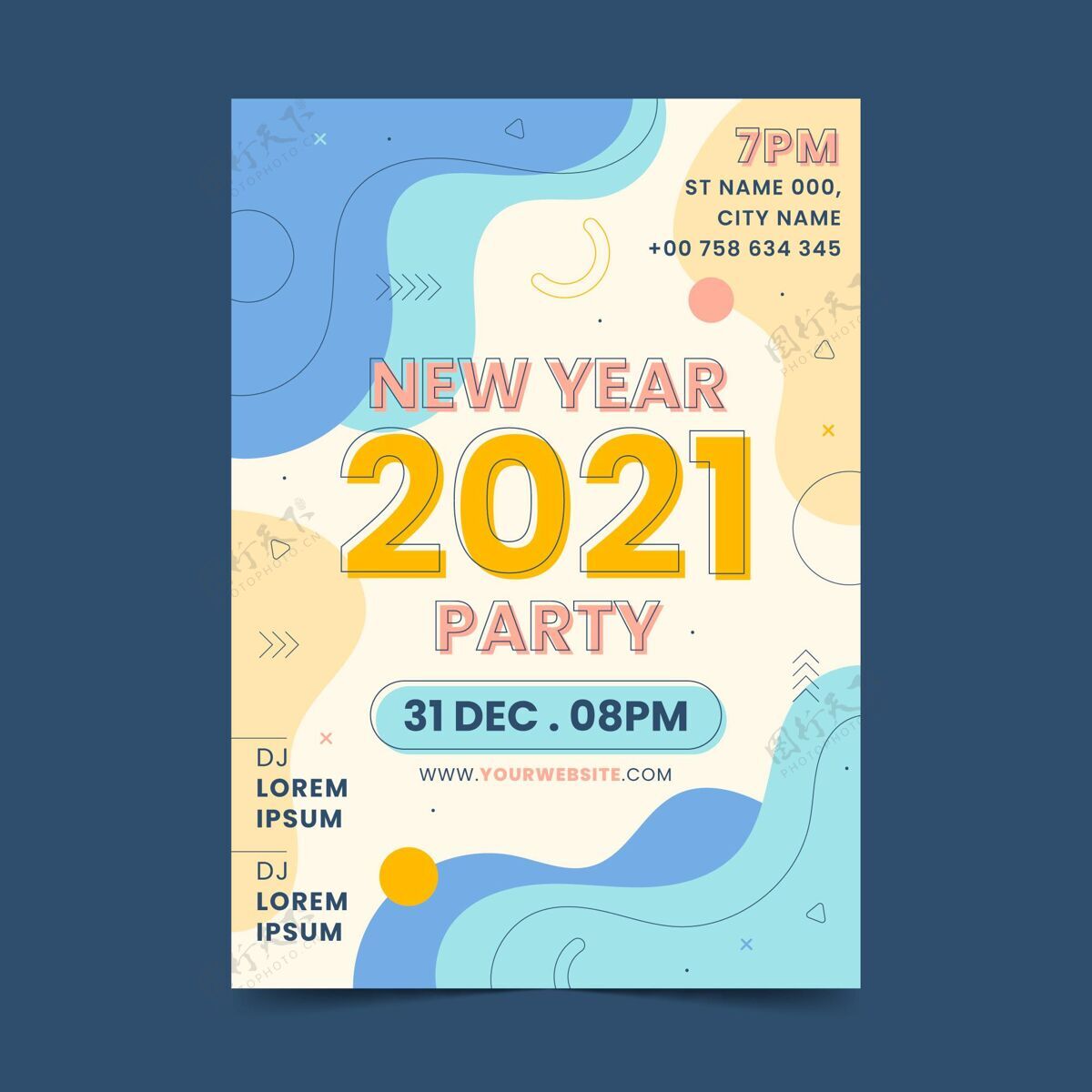 夏娃2021年新年派对海报模板摘要准备印刷新年聚会