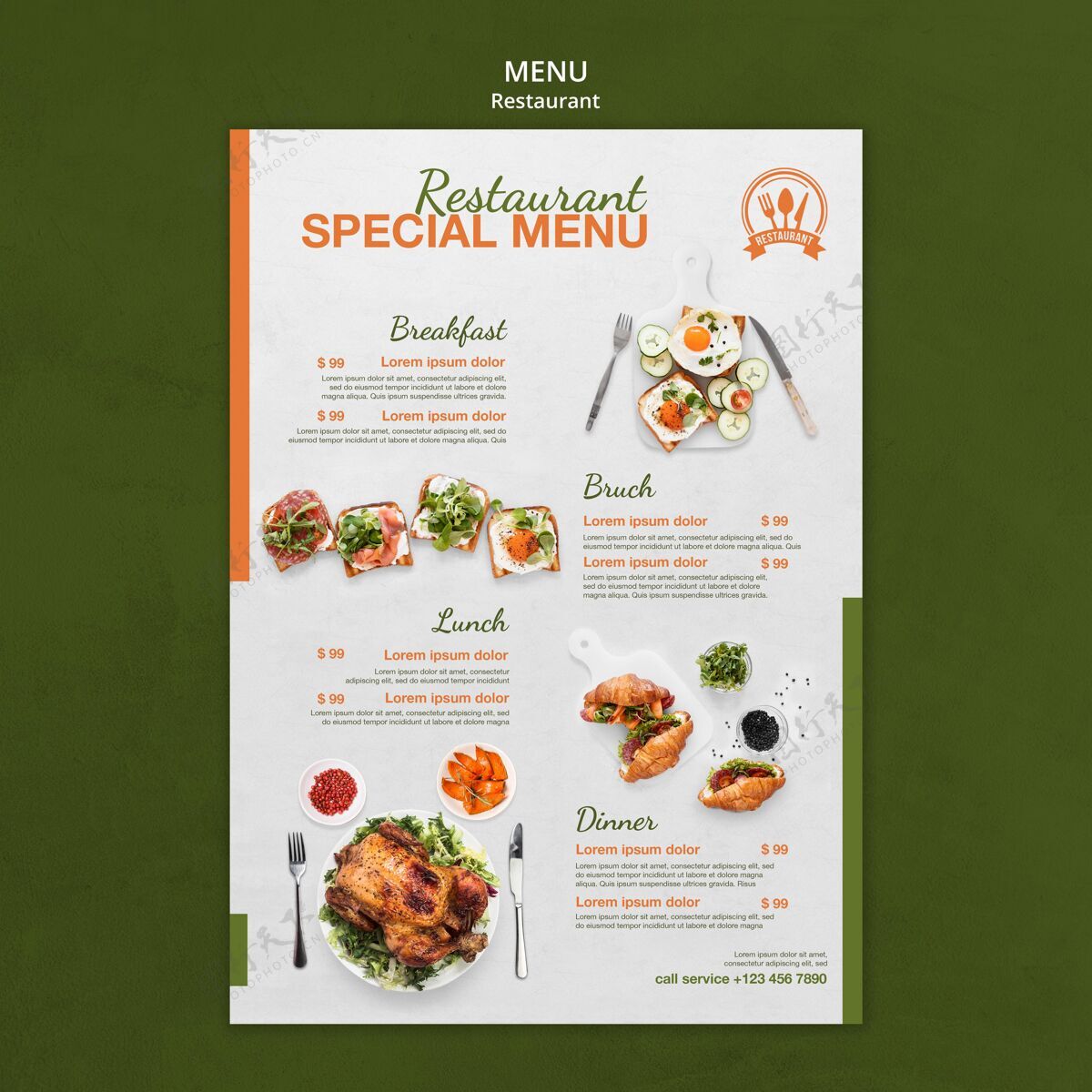 美味餐厅特别菜单打印模板菜肴烹饪健康
