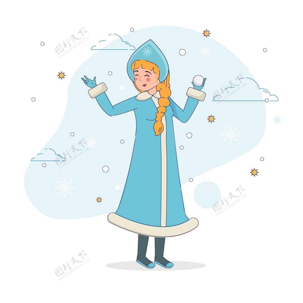 插图可爱的雪女角色喜庆人物雪