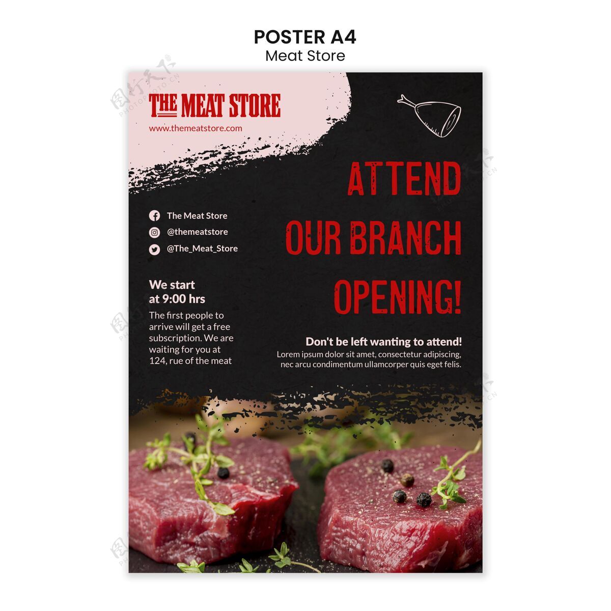 产品肉店概念海报模板海报生的美味