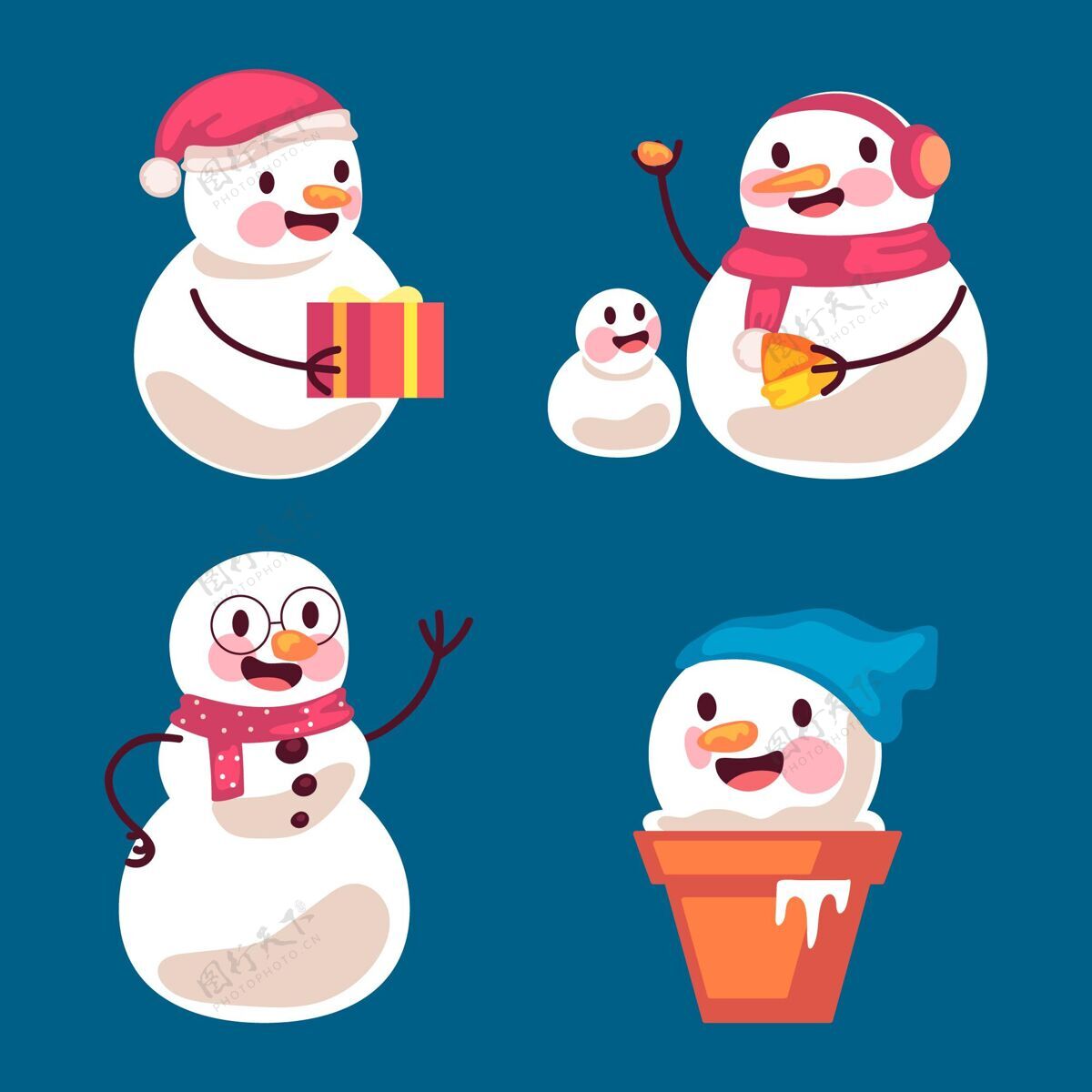 雪人扁平雪人人物系列设计圣诞快乐平面设计